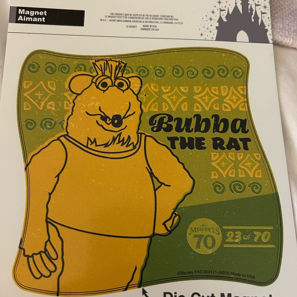 Disney The Muppets 70th anniversary Bubba the rat magnet NWT